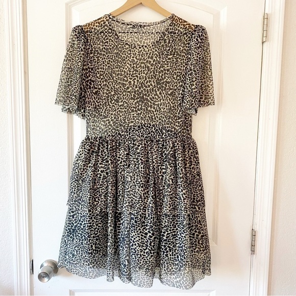 ZARA Leopard Print Tiered Tulle Mini Dress NWT - Picture 9 of 12